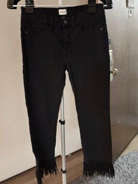Sneak Peek mid-rise black denim fringe hem